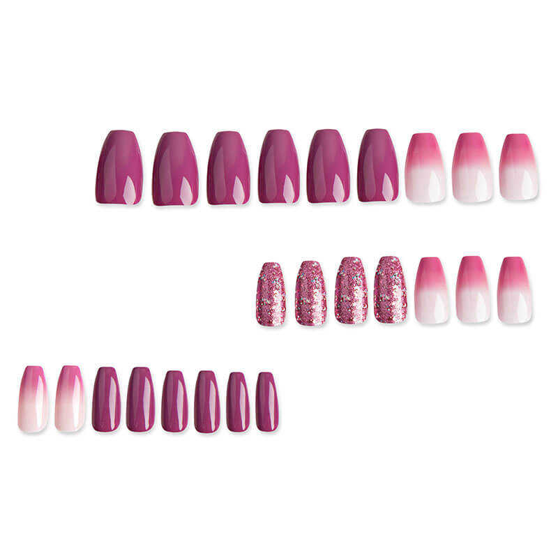 Nail pieces press on nails nail art purple pink gradien glitter nail