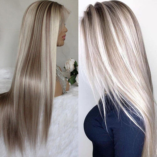 Gradient wigs long straight hair high temperature silk rose net hair headgear
