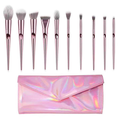 10 pcs makeup brush set pink soft brushes with laser bag