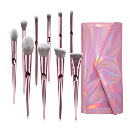 10 pcs makeup brush set pink soft brushes with laser bag