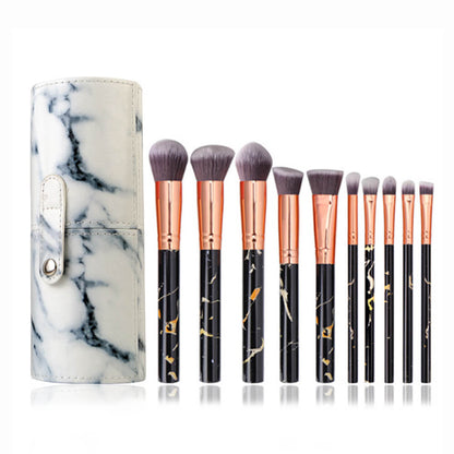 10 pcs makeup brush set bucket marble brushes soft skin friendly