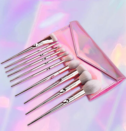 10 pcs makeup brush set pink soft brushes with laser bag