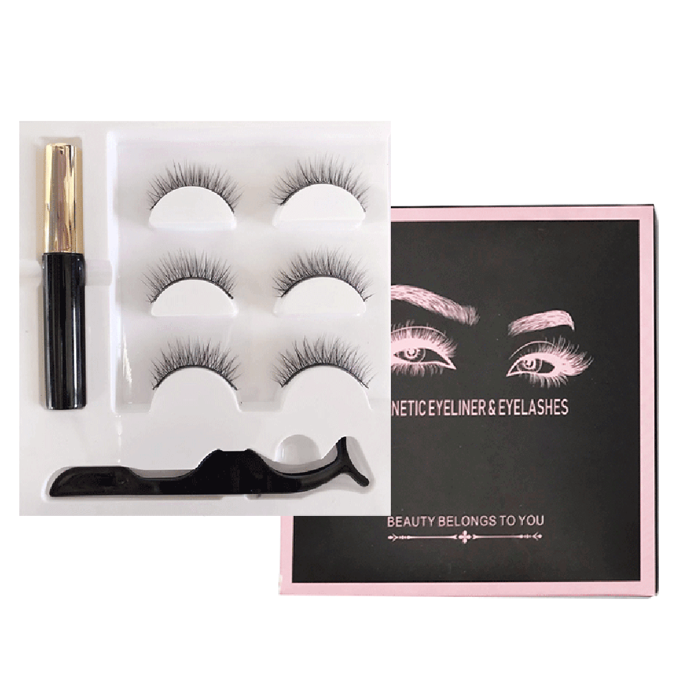 3D magnetic eyelash kit mink false eyelash eyeliner tweezer set natural