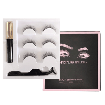 3D magnetic eyelash kit mink false eyelash eyeliner tweezer set natural