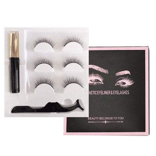 3D magnetic eyelash kit mink false eyelash eyeliner tweezer set natural