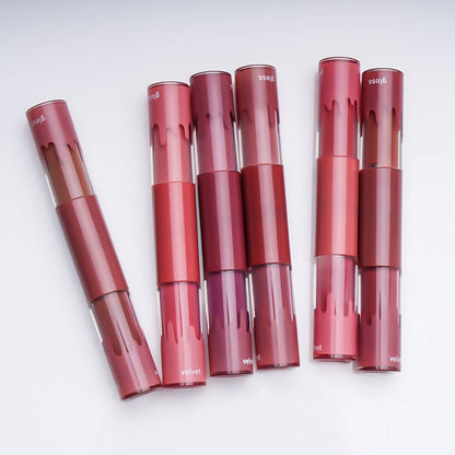 6 color matte lipstick+velvet lipstick double-headed long lasting