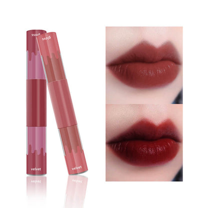 6 color matte lipstick+velvet lipstick double-headed long lasting