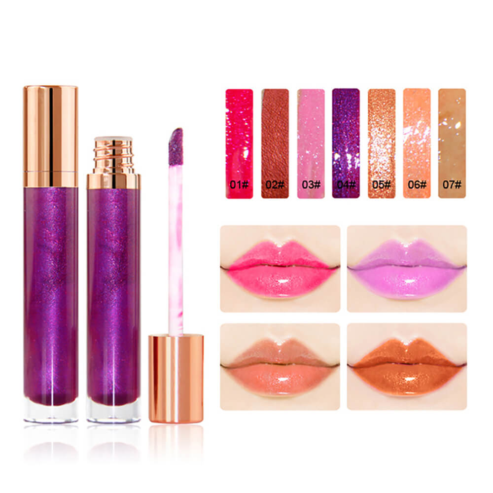 7 color lip gloss nude shimmer high pigmented gold tube