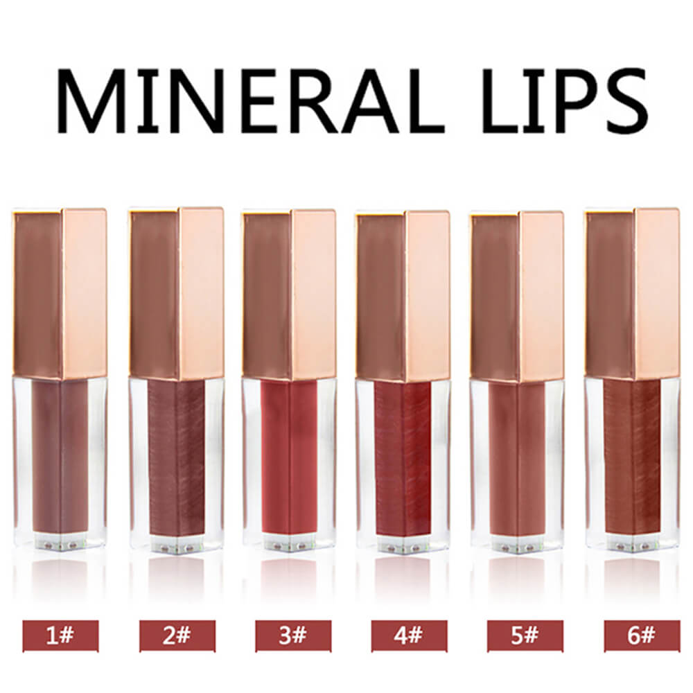 Tubo cuadrado de brillo de labios de 6 colores Nude Shimmer
