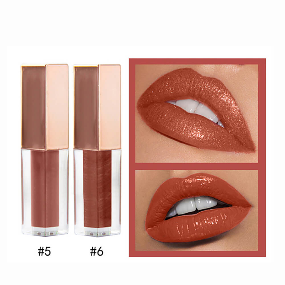 Tubo cuadrado de brillo de labios de 6 colores Nude Shimmer