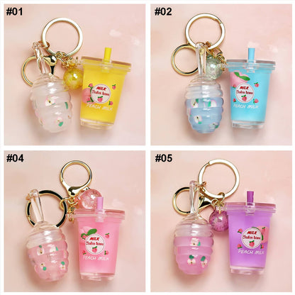 4 color lip oil lip gloss moisturing honey keychain