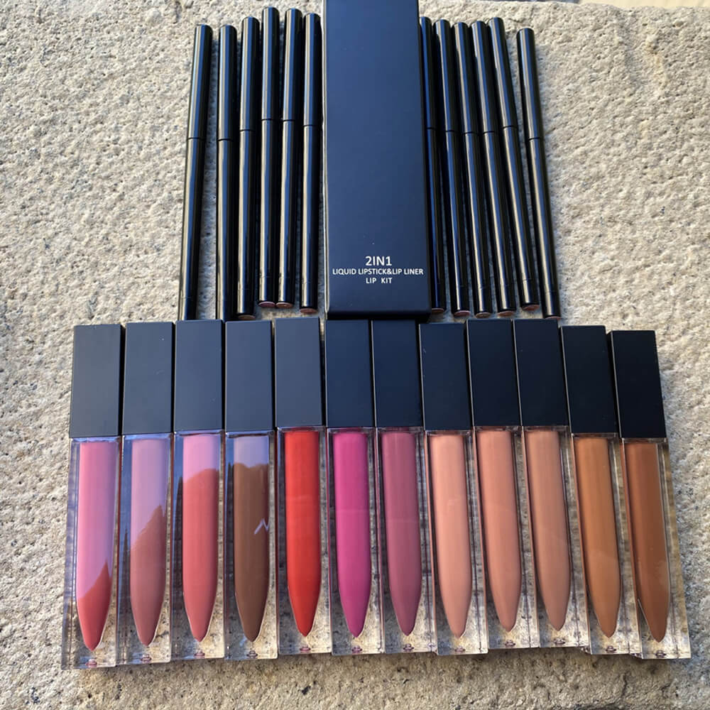 12 color lip set matte liquid lipstick & lip liner non-stick waterproof