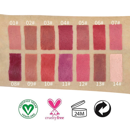 14 color lipstick matte moisturizing waterproof pink tube
