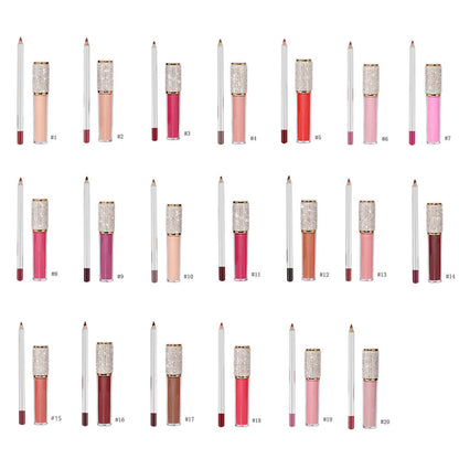 20 color matte liquid lipstick lip liner set diamond long lasting
